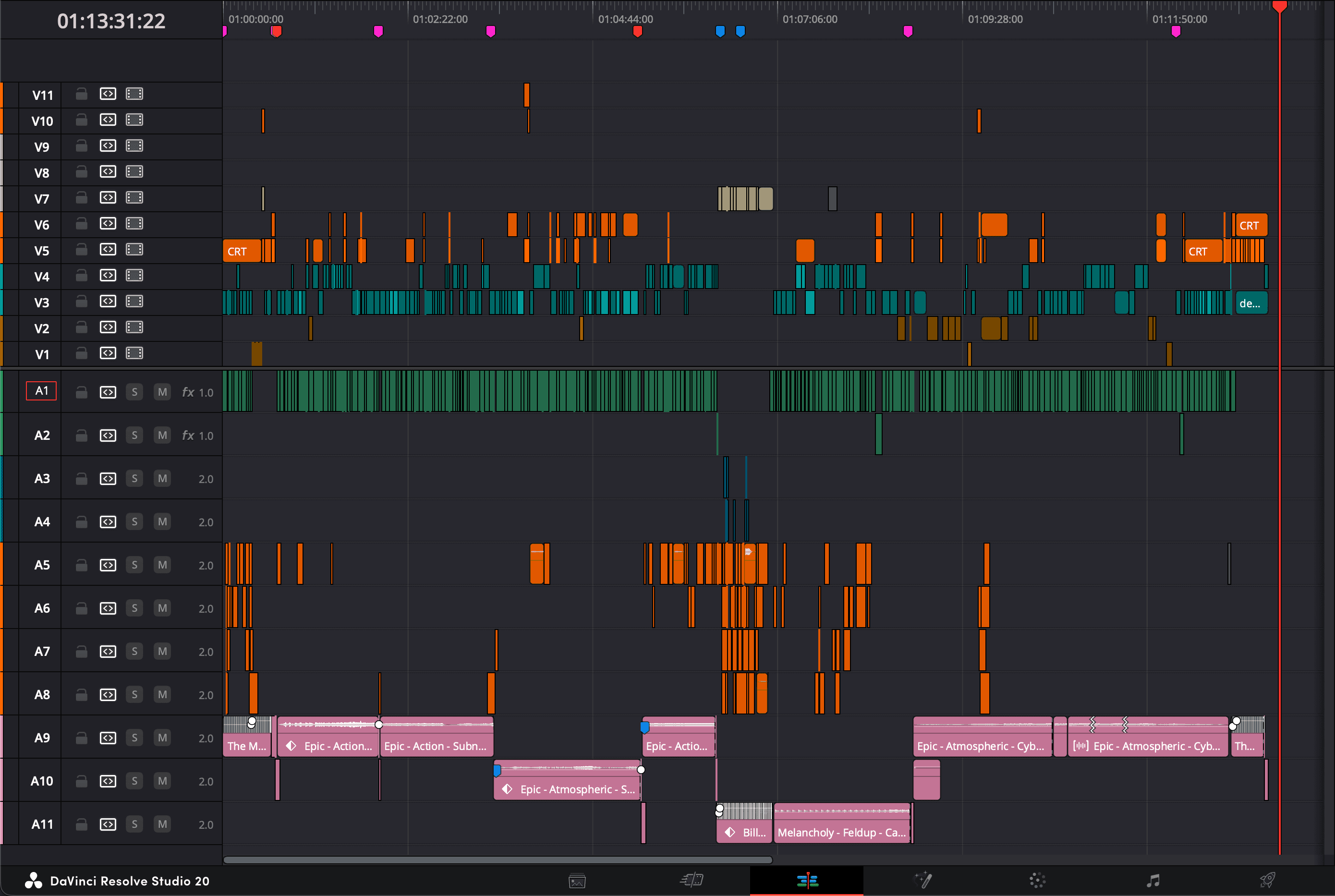 Timeline de montage DaVinci Resolve